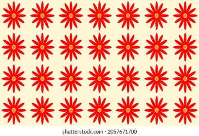 Red flowers on light yellow background. Vector design. Seamless pattern. 