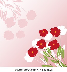 Red flowers on pink background