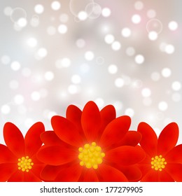 Red flowers on shiny background
