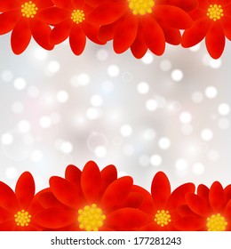 Red flowers on shiny background