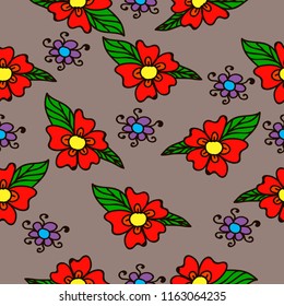 Red flowers on top of a gray color