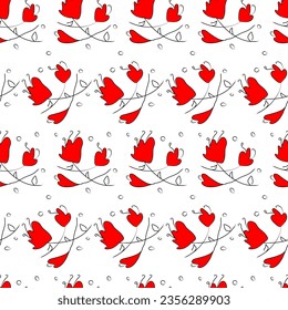 Red flowers on a white background, summer plants, poppies. Vector seamless pattern abstraction grunge. Background illustration, decorative design for fabric or paper. Ornament modern 
