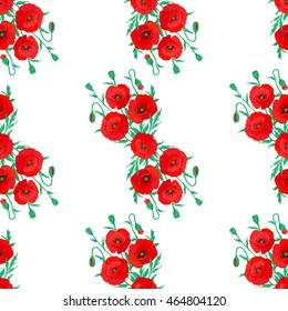 Red flowers on white background. Poppy vector. Poppy seamless. Flowers textile. Poppy on white background.