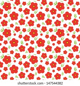 Red flowers on white. Vector seamless pattern