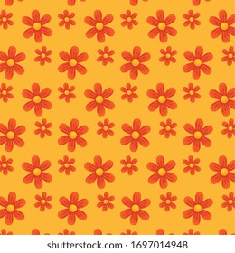 Flores rojas sobre el diseño de fondo amarillo, la naturaleza floral natural adornada con adornos de jardín y tema botánico Ilustración vectorial