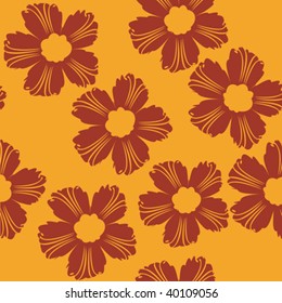 red flowers pattern on orange background, easy art illustration