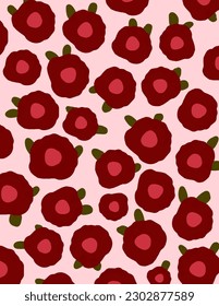 Patrón de flores rojas sobre fondo rosa, vectores de ilustraciones, estética para papel pintado, decoración de paredes, cubiertas de plantillas, impresiones de arte