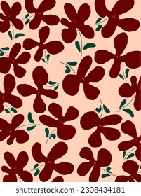 Red flowers pattern on pink background, with a note “you’re doing great” illustrations vector, aesthetic for wallpaper, wall decor, templates covers, art prints. Aesthetic