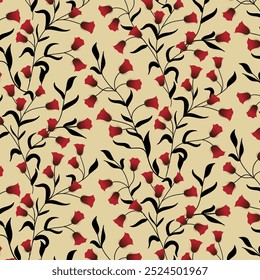 Red flowers in a pattern.Vector seamless pattern with red flowers on a colored background.