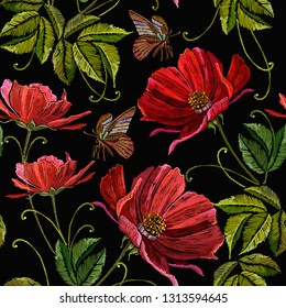 Red flowers peonies seamless pattern. Fashion template for clothes, textiles and t-shirt design