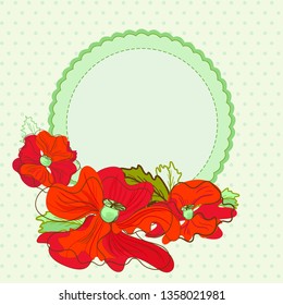 red flowers POPPY vector. frame in gently olive color and poppy flowers