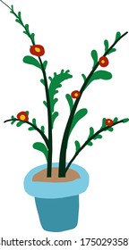 Red flowers in a pot , illustration, vector on white background