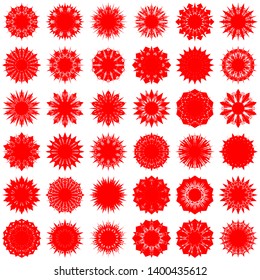 Red Flowers / Pseudo-Snowflakes on white background. Sharp set of 36 items. 10 (ten) angles. - Vector