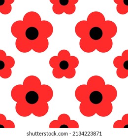 Red flowers seamless floral pattern. Vector illustration.