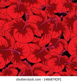 Red flowers seamless pattern Background