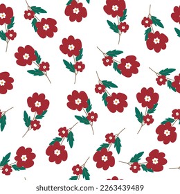 Red flowers seamless pattern background