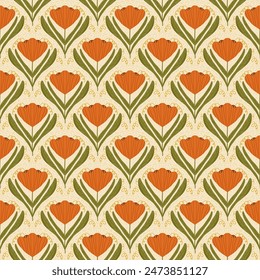 Patrón sin costuras de flores rojas. Fondo sin fin floral. Adorno de estampado de flores silvestres. Cubierta de repetición botánica estilizada Art Nouveau. Vector dibujado a mano ilustración.