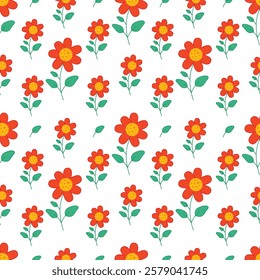 Red Flowers Seamless Pattern Illustration