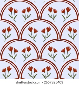 Red Flowers Seamless Pattern In Mosaic Background And Wallpaper