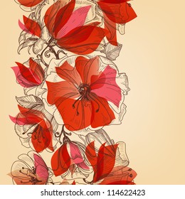 Red flowers seamless pattern in retro style vector illustration