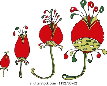 red flowers set vector illustration