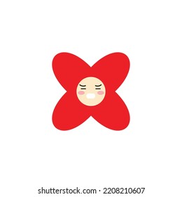 Red flowers shapes. flower emoticon laugh expression isolated on white background