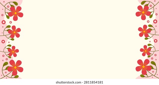 Red Flowers Side Border Blank Business Card Design