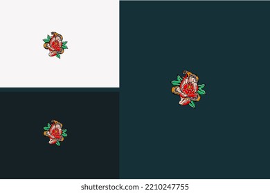 red flowers and snake vector illustration design