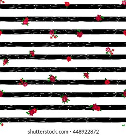 Red flowers and stripe seamless pattern.