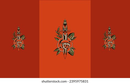 red flowers and sword vector flat design