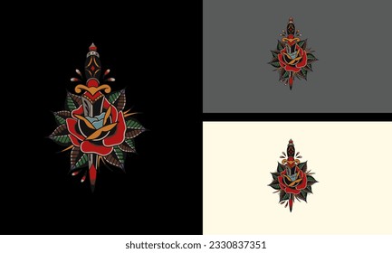 red flowers with sword vector mascot design