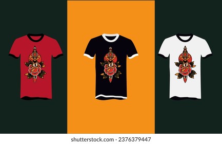 red flowers and sword vector t shirt design