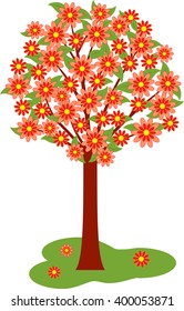 Red Flowers Tree Vector
