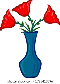 Red flowers in vase, illustration, vector on white background