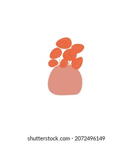 Red flowers in vase. Modern interior decor. Cartoon vector illustration