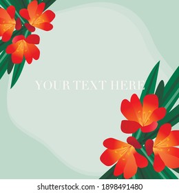 Red flowers. Vector frame with flowers and abstract shape