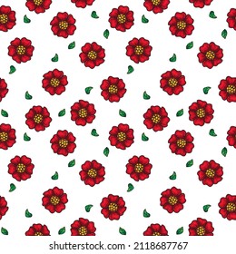 Red flowers vector illustration Seamless pattern on white background design wallpaper.