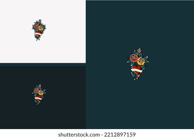 red flowers vector illustration tattoo design