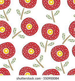 Red flowers. Vector seamless pattern.