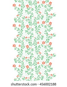 Red flowers vertical seamless border on white, vector background