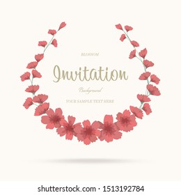 Red Flowers wreath for floral wallpaper template background.Botanical flowers can be used for printing, banner, advertise, greeting, birthday or wedding anniversary.Vector invitation card concept.
