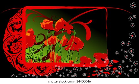 red flowery frame