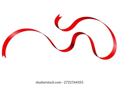 Red Flowing Ribbon Isolated on White, Elegant Curved Red Ribbon Design, Holiday Gift Ribbon Banner, Celebration Ribbon Swirl