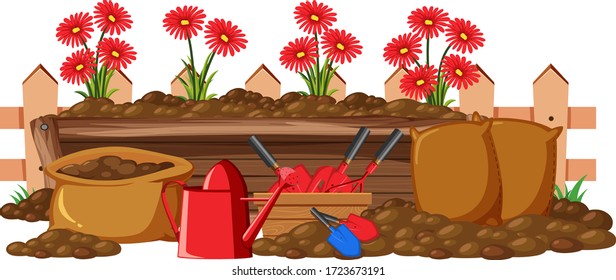 Red flowres in the garden on white background illustration