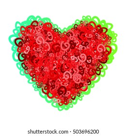 Red fluffy curly heart. Vector illustration isolated on white.    