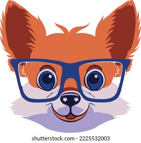 zorro rojo esponjoso con anteojos nerd con lentes cuadrados