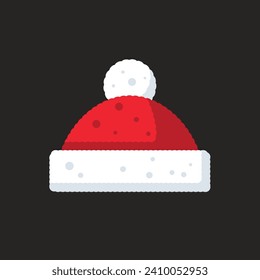 red fluffy hat vector illustration, red hat flat icon, santa claus hat
