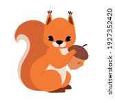 Red Fluffy Squirrel with Bushy Tail Holding Acorn Vector Illustration