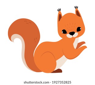 Red Fluffy Squirrel with Bushy Tail in Sitting Pose Vector Illustration