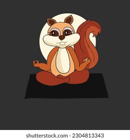 Red Fluffy Squirrel with Bushy Tail Sitting and Meditating in Yoga Pose Vector Set.